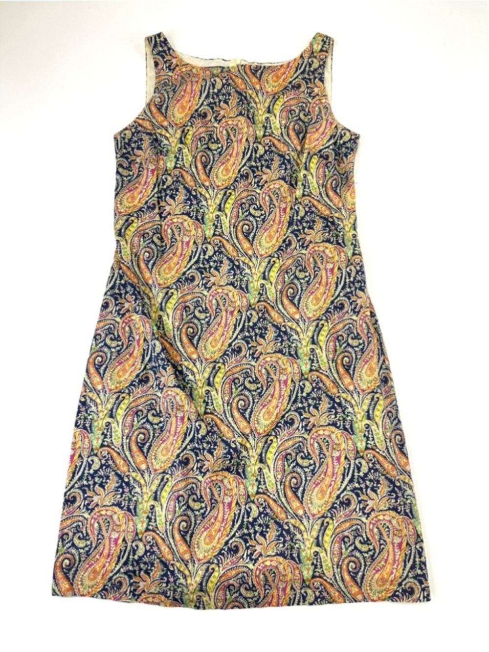 Liberty London Paisley Cotton Dress Sleeveless Lined Shift Size 4 Classic Preppy